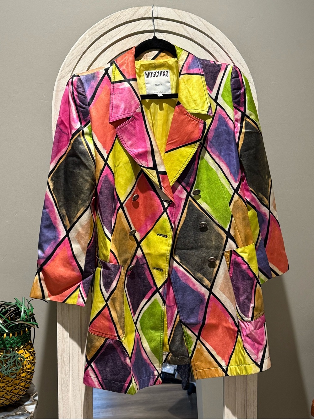 Moschino Multi-Color Diamond Print Double-Breasted Jacket As Is